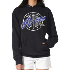 Baltimore Ravens G-III 4Her by Carl Banks Women's Pinstripe Circle Fleece Pullover Hoodie - Black Hoodies