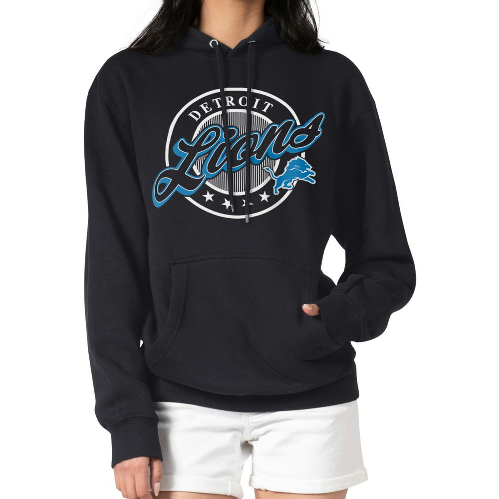 Detroit Lions G-III 4Her by Carl Banks Women's Pinstripe Circle Fleece Pullover Hoodie - Black Hoodies