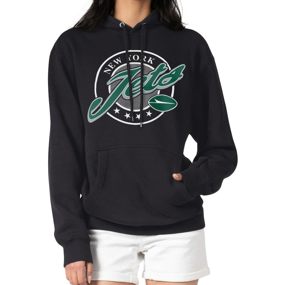 New York Jets G-III 4Her by Carl Banks Women's Pinstripe Circle Fleece Pullover Hoodie - Black Hoodies