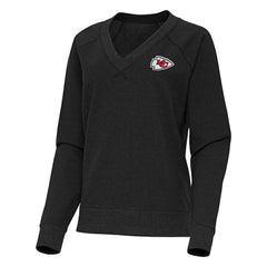 Kansas City Chiefs Antigua Women's Varsity Tri-Blend V-Neck Long Sleeve T-Shirt - Heather Black T-shirts