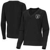 Las Vegas Raiders Antigua Women's Varsity Tri-Blend V-Neck Long Sleeve T-Shirt - Heather Black T-shirts