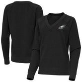 Philadelphia Eagles Antigua Women's Varsity Tri-Blend V-Neck Long Sleeve T-Shirt - Heather Black T-shirts
