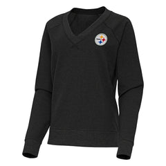 Pittsburgh Steelers Antigua Women's Varsity Tri-Blend V-Neck Long Sleeve T-Shirt - Heather Black T-shirts