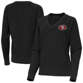 San Francisco 49ers Antigua Women's Varsity Tri-Blend V-Neck Long Sleeve T-Shirt - Heather Black T-shirts