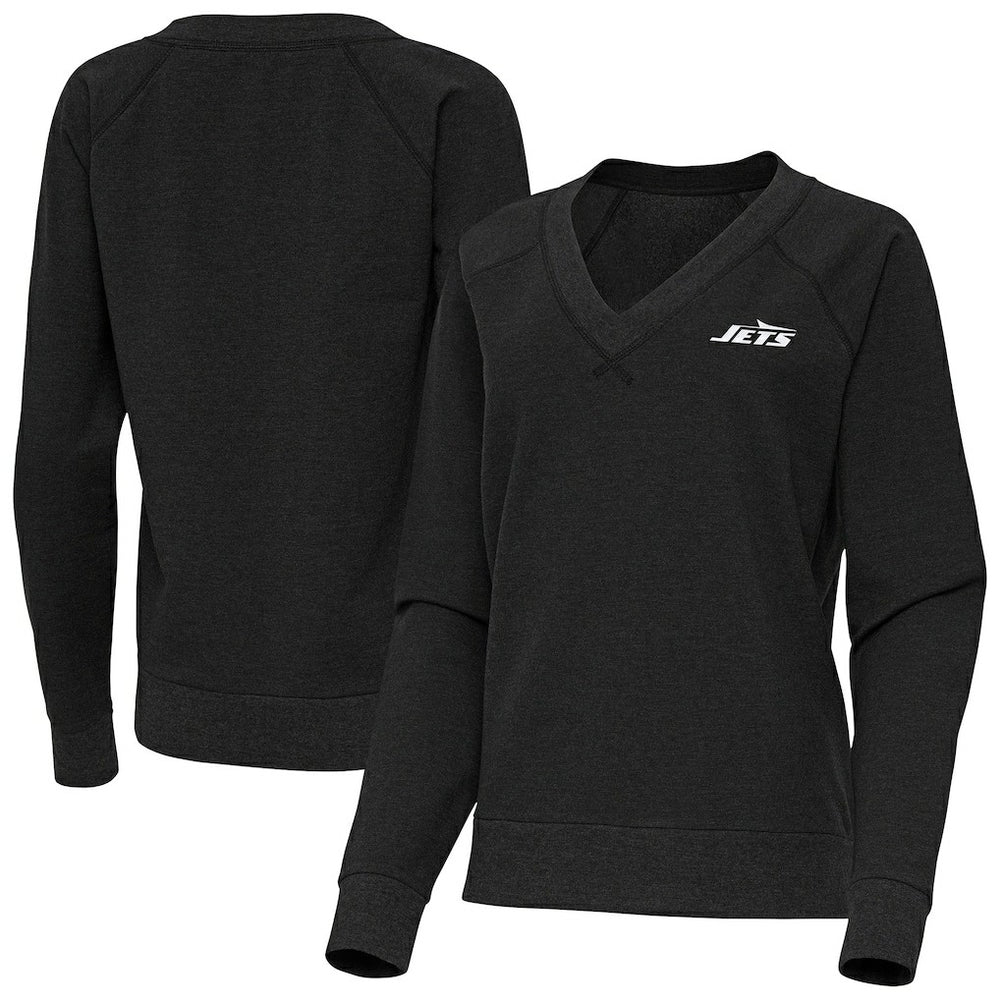 New York Jets Antigua Women's Varsity Tri-Blend V-Neck Long Sleeve T-Shirt - Heather Black T-shirts