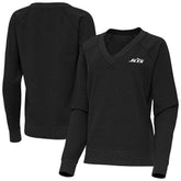 New York Jets Antigua Women's Varsity Tri-Blend V-Neck Long Sleeve T-Shirt - Heather Black T-shirts