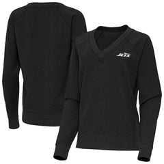 New York Jets Antigua Women's Varsity Tri-Blend V-Neck Long Sleeve T-Shirt - Heather Black T-shirts