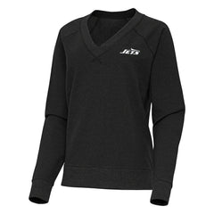 New York Jets Antigua Women's Varsity Tri-Blend V-Neck Long Sleeve T-Shirt - Heather Black T-shirts