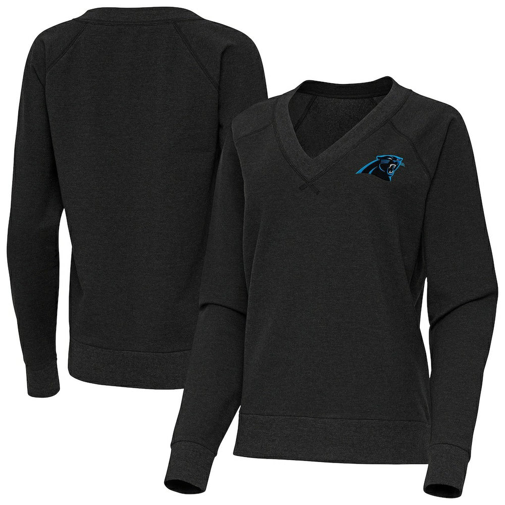 Carolina Panthers Antigua Women's Varsity Tri-Blend V-Neck Long Sleeve T-Shirt - Heather Black T-shirts
