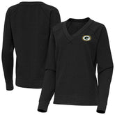 Green Bay Packers Antigua Women's Varsity Tri-Blend V-Neck Long Sleeve T-Shirt - Heather Black T-shirts