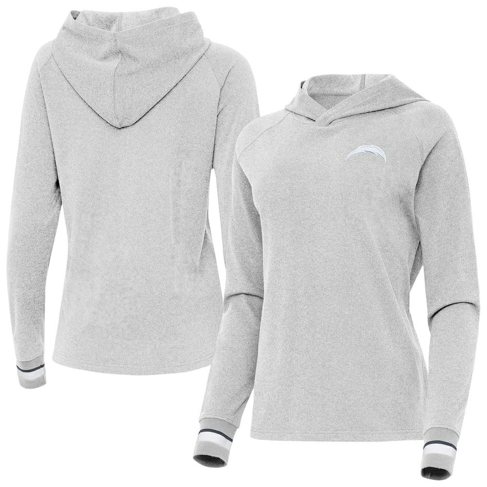 Los Angeles Chargers Antigua Women's Trek Raglan Pullover Hoodie - Heather Gray Hoodies