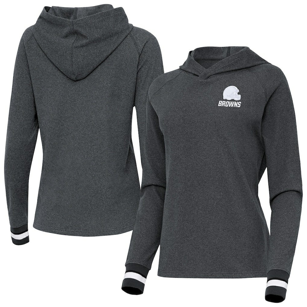 Cleveland Browns Antigua Women's Trek Raglan Pullover Hoodie - Heather Charcoal Hoodies