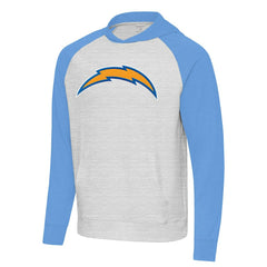 Los Angeles Chargers Antigua Urgent Raglan Pullover Hoodie - Heather Gray/Heather Powder Blue Hoodies