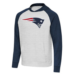 New England Patriots Antigua Urgent Raglan Pullover Hoodie - Heather Gray/Heather Navy Hoodies