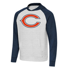 Chicago Bears Antigua Urgent Raglan Pullover Hoodie - Heather Gray/Heather Navy Hoodies