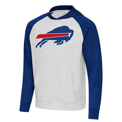 Buffalo Bills Antigua Urgent Raglan Pullover Hoodie - Heather Gray/Heather Royal Hoodies