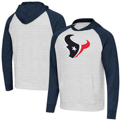 Houston Texans Antigua Urgent Raglan Pullover Hoodie - Heather Gray/Heather Navy Hoodies