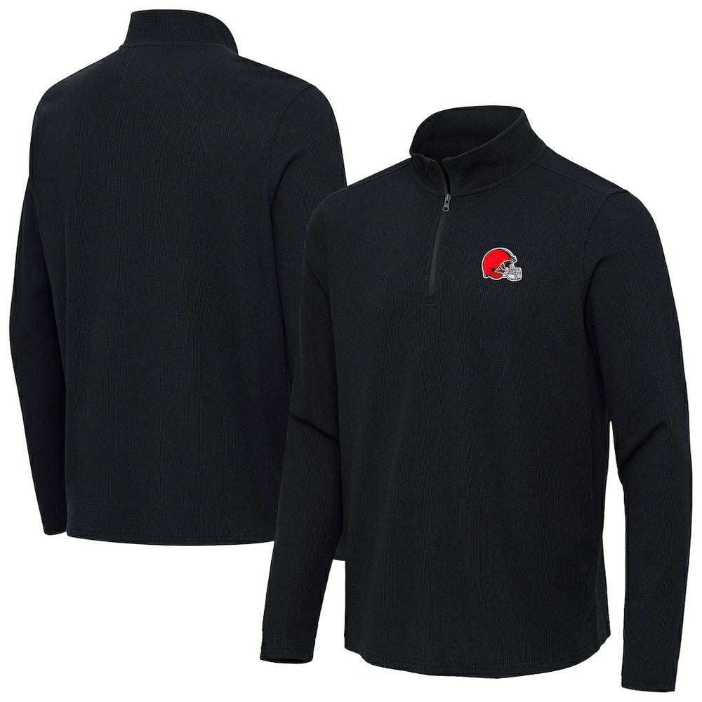 Cleveland Browns Antigua Sync Tri-Blend Quarter-Zip Pullover - Heather Black Pullover