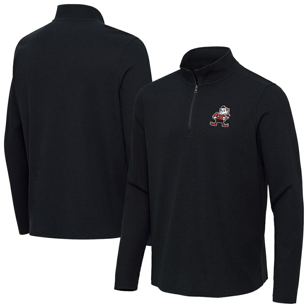 Cleveland Browns Antigua Throwback Sync Tri-Blend Quarter-Zip Pullover - Heather Black Pullover