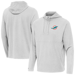 Miami Dolphins Antigua Connected Quarter-Zip Pullover Hoodie - Gray Hoodies