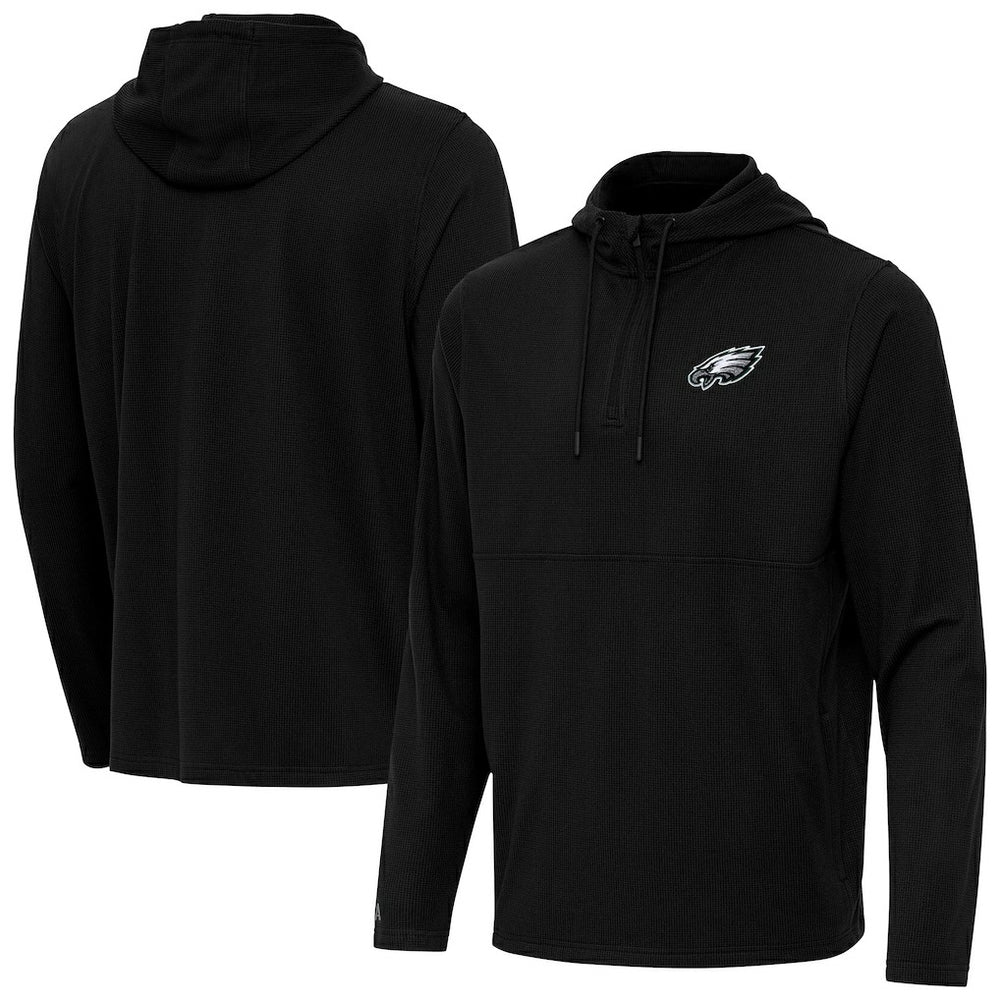 Philadelphia Eagles Antigua Connected Quarter-Zip Pullover Hoodie - Black Hoodies