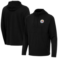Pittsburgh Steelers Antigua Connected Quarter-Zip Pullover Hoodie - Black Hoodies