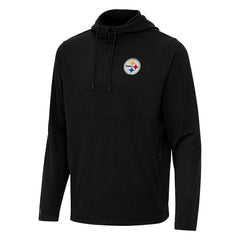 Pittsburgh Steelers Antigua Connected Quarter-Zip Pullover Hoodie - Black Hoodies