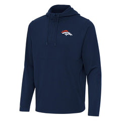 Denver Broncos Antigua Connected Quarter-Zip Pullover Hoodie - Navy Hoodies