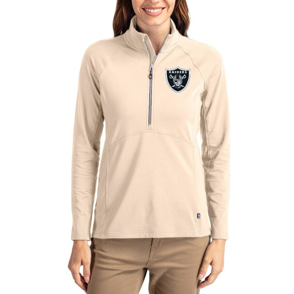 Las Vegas Raiders Cutter & Buck Women's Adapt Eco Knit Stretch Recycled Raglan Half-Zip Pullover - Tan Pullover