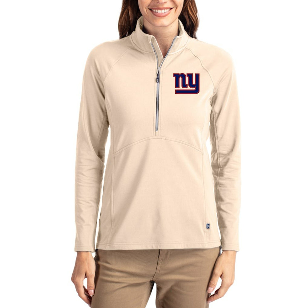 New York Giants Cutter & Buck Women's Adapt Eco Knit Stretch Recycled Raglan Half-Zip Pullover - Tan Pullover