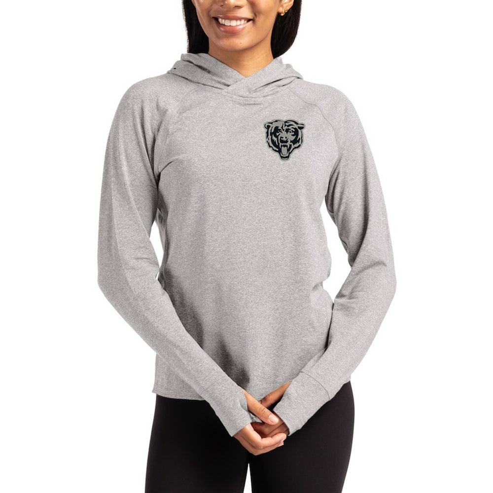 Chicago Bears Cutter & Buck Women's Tonal Logo Adapt Knit Recycled Raglan Pullover Hoodie - Heather Gray Hoodies