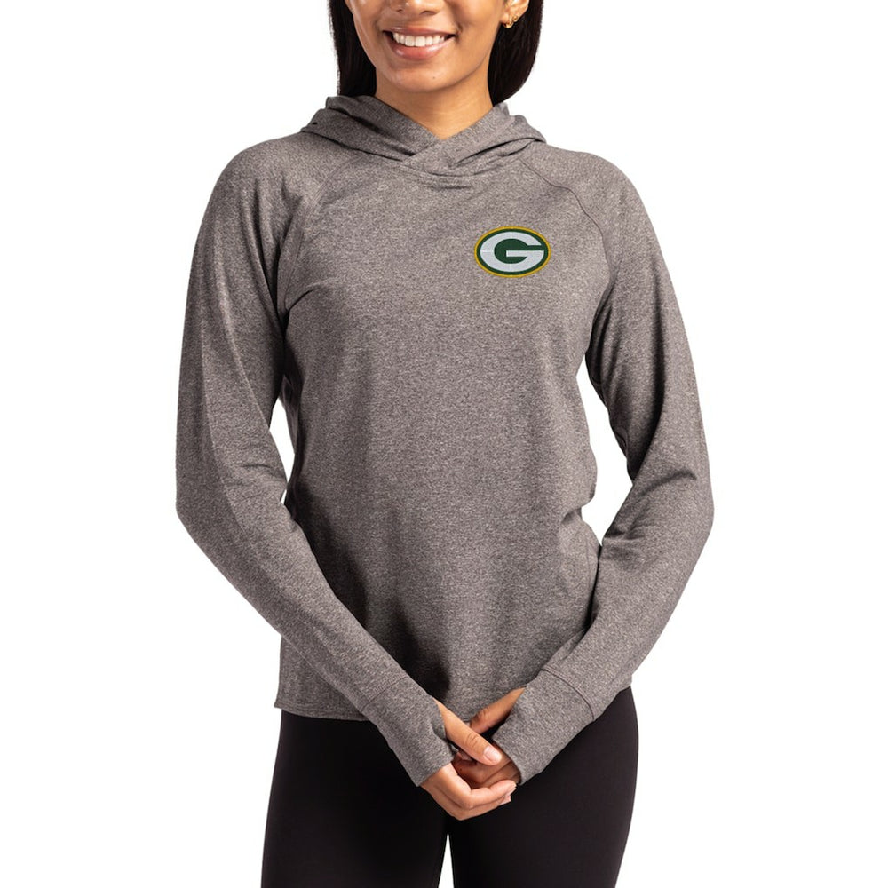 Green Bay Packers Cutter & Buck Women's Primary Logo Adapt Knit Recycled Raglan Pullover Hoodie - Heather Charcoal Hoodies