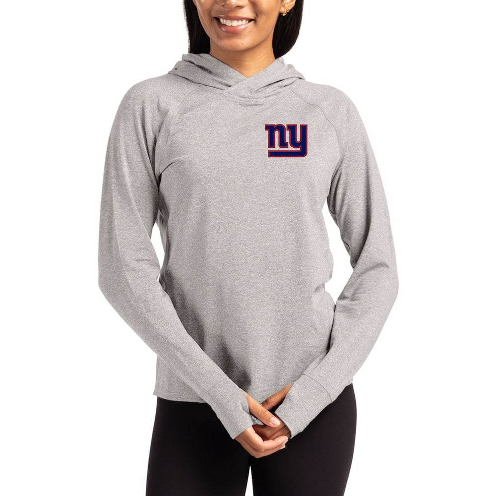 New York Giants Cutter & Buck Women's Primary Logo Adapt Knit Recycled Raglan Pullover Hoodie - Heather Gray Hoodies