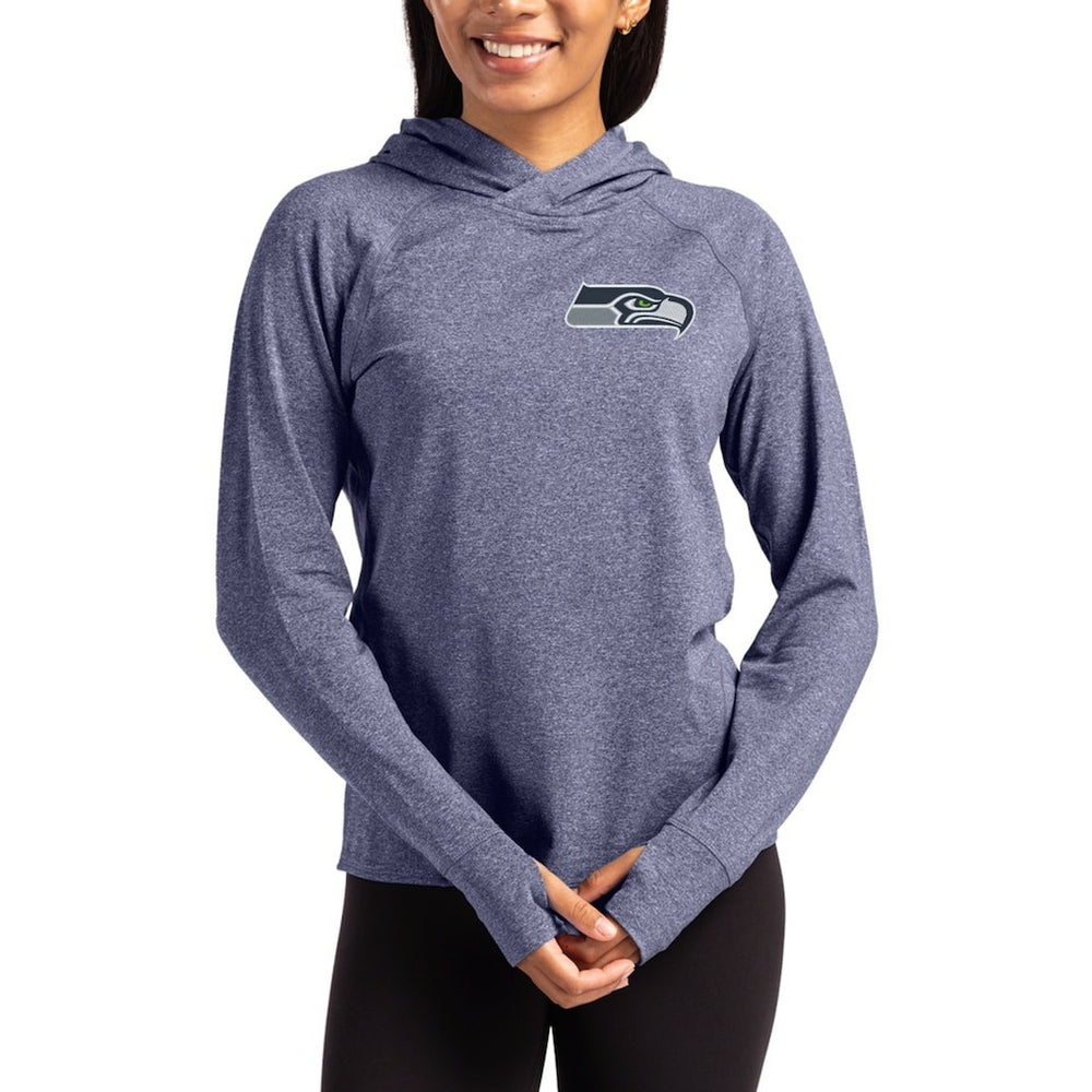 Seattle Seahawks Cutter & Buck Women's Primary Logo Adapt Knit Recycled Raglan Pullover Hoodie - Heather Navy Hoodies