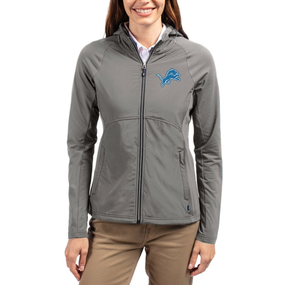 Detroit Lions Cutter & Buck Women's Adapt Eco Knit Hybrid Recycled Raglan Full-Zip Hoodie Jacket - Gray Hoodies