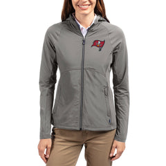 Tampa Bay Buccaneers Cutter & Buck Women's Adapt Eco Knit Hybrid Recycled Raglan Full-Zip Hoodie Jacket - Gray Hoodies