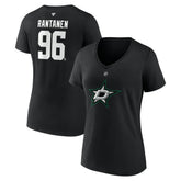 Mikko Rantanen Dallas Stars Fanatics Women's Authentic Stack Name & Number V-Neck T-Shirt - Black | US 203171125