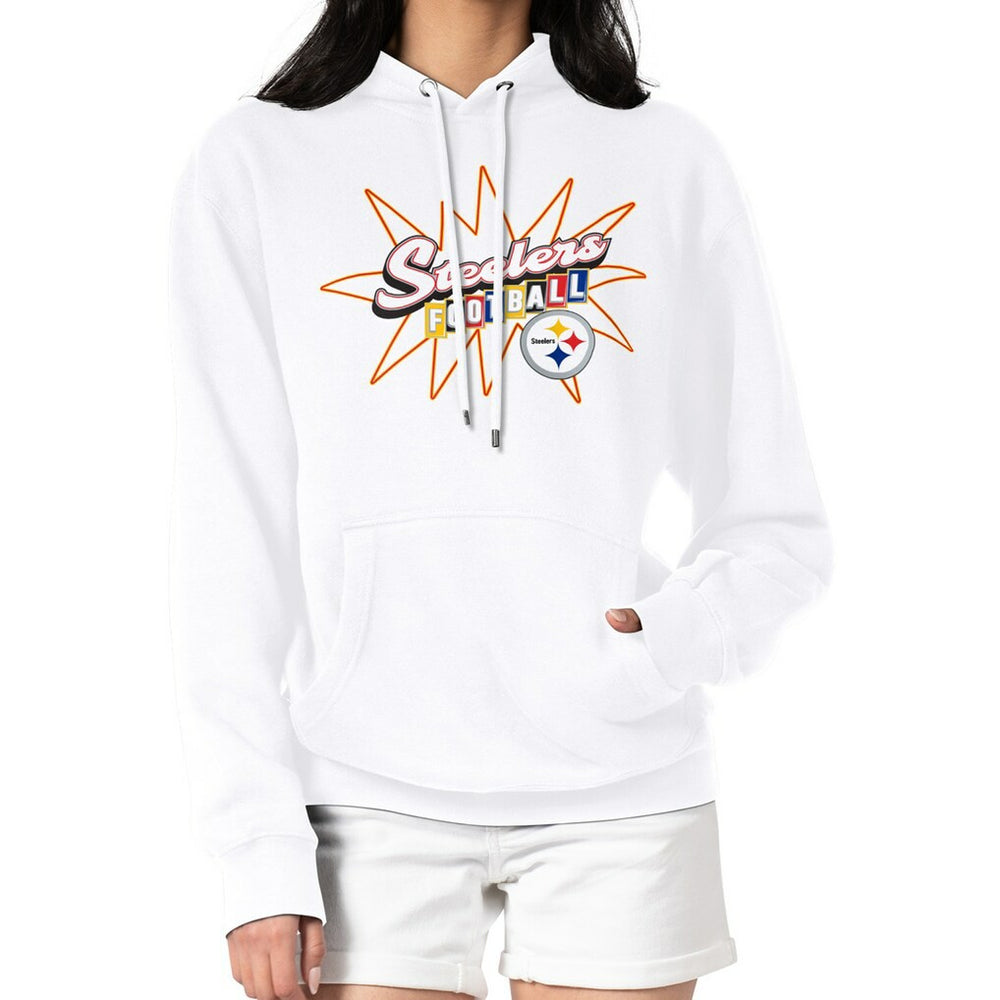 Pittsburgh Steelers Starter Women's Drive-In Sign Pullover Hoodie - White Hoodies