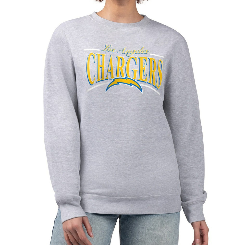 Los Angeles Chargers Starter Women's Arch Stripe Fleece Pullover Sweatshirt - Gray Pullover