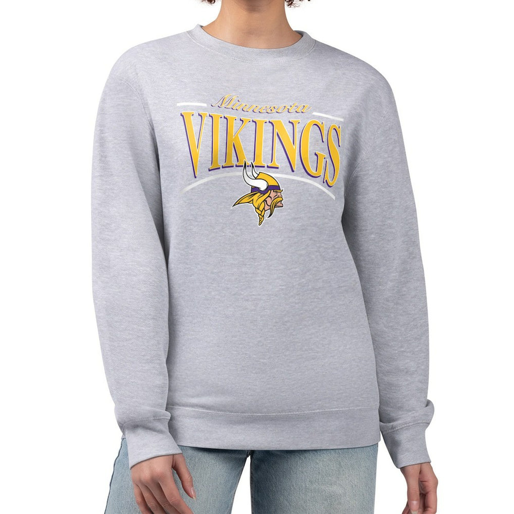 Minnesota Vikings Starter Women's Arch Stripe Fleece Pullover Sweatshirt - Gray Pullover
