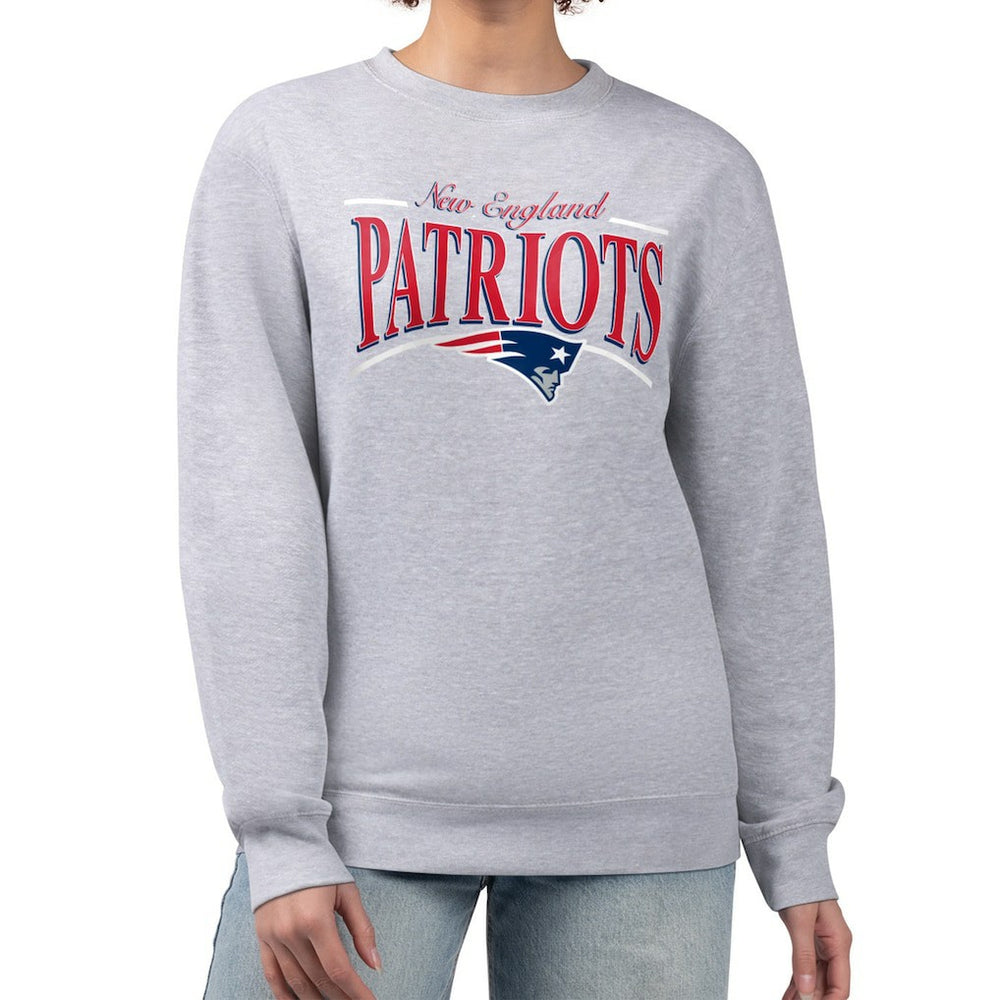 New England Patriots Starter Women's Arch Stripe Fleece Pullover Sweatshirt - Gray Pullover