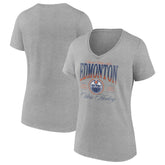 Edmonton Oilers Women's Retro Script V-Neck T-Shirt - Gray | US 203175586