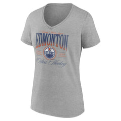 Edmonton Oilers Women's Retro Script V-Neck T-Shirt - Gray | US 203175586