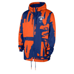New York Knicks Courtside Club Premium Woven Full-Zip Hooded Jacket Blue/Orange - Nike