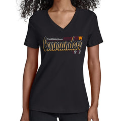 Washington Commanders Starter Women's Groovy Script V-Neck T-Shirt - Black T-shirts