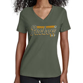 Green Bay Packers Starter Women's Groovy Script V-Neck T-Shirt - Green T-shirts