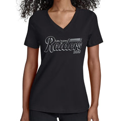 Las Vegas Raiders Starter Women's Groovy Script V-Neck T-Shirt - Black T-shirts
