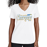 Los Angeles Chargers Starter Women's Groovy Script V-Neck T-Shirt - White T-shirts