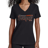 Cincinnati Bengals Starter Women's Groovy Script V-Neck T-Shirt - Black T-shirts