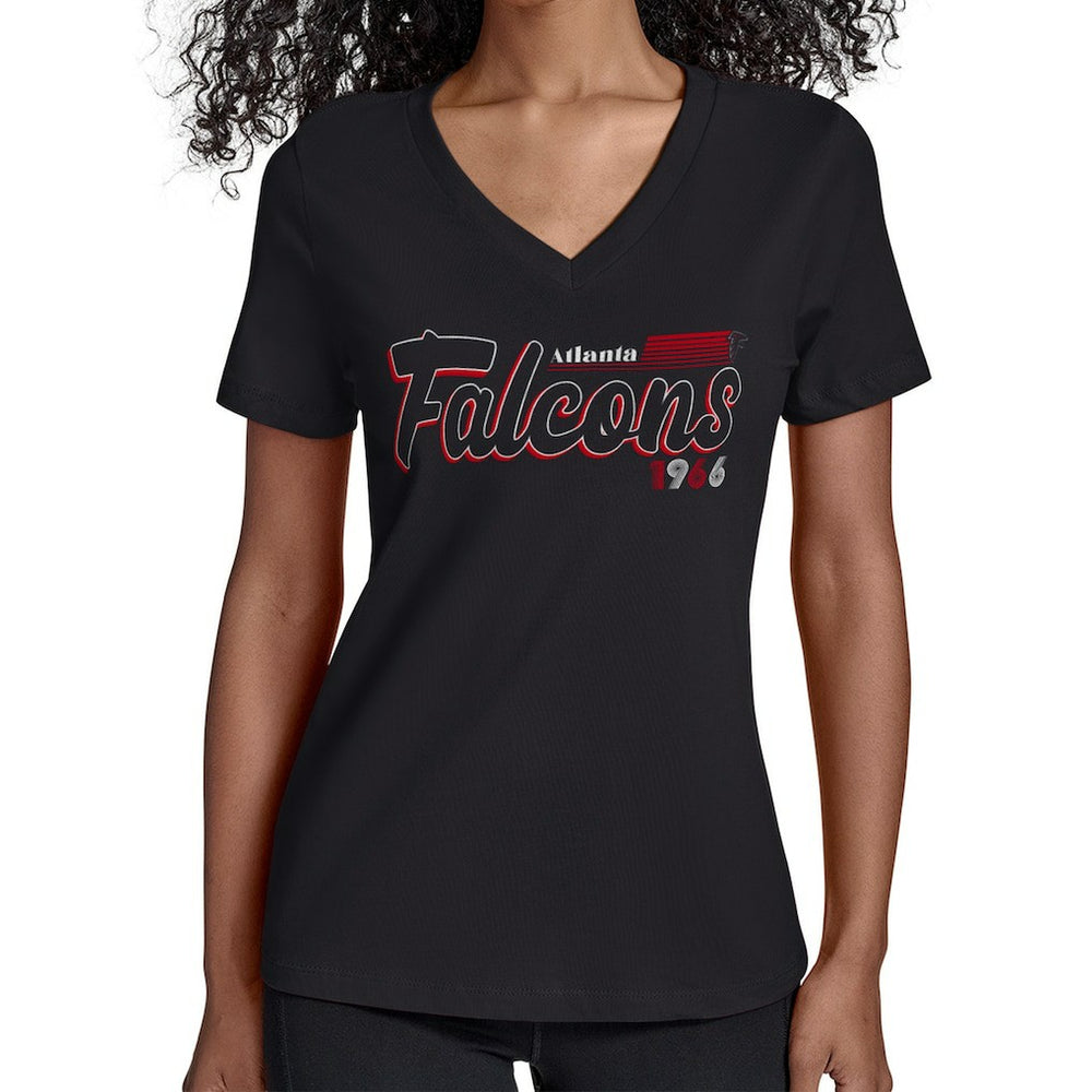 Atlanta Falcons Starter Women's Groovy Script V-Neck T-Shirt - Black T-shirts